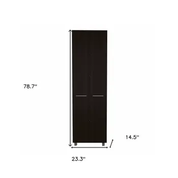 79" Modern Black Pantry Cabinet with Two Doors and Five Shelves