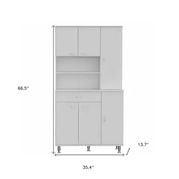 67" White Pantry Cabinet with Five Storage Shelves