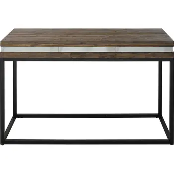 47" Brown White and Black Solid Wood And Faux Marble Sled Console Table