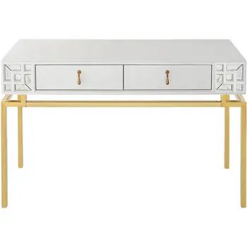 47" White and Gold Wood Console Table With Two Drawers