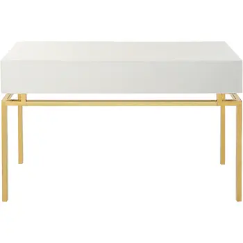 47" White and Gold Wood Console Table With Two Drawers