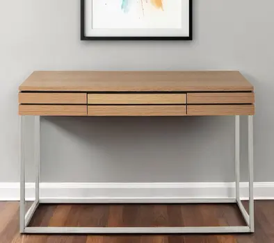 47" Brown and Silver Frame Console Table And Drawers