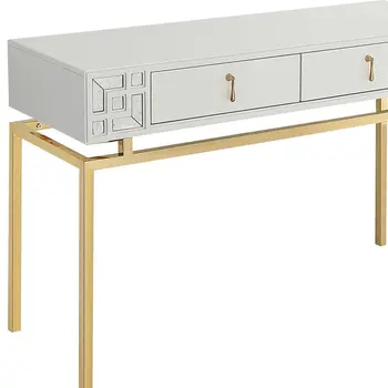 47" White and Gold Mirrored Wood Console Table With Two Drawers
