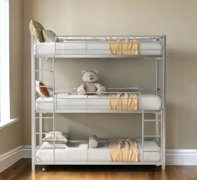 Silver Twin Over Twin Over Twin Traditional Bunk Bed