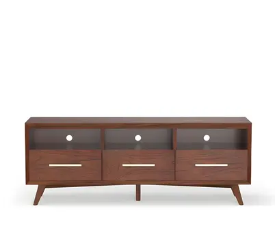64" Brown Mahogany Solid Wood Open Shelving TV Stand