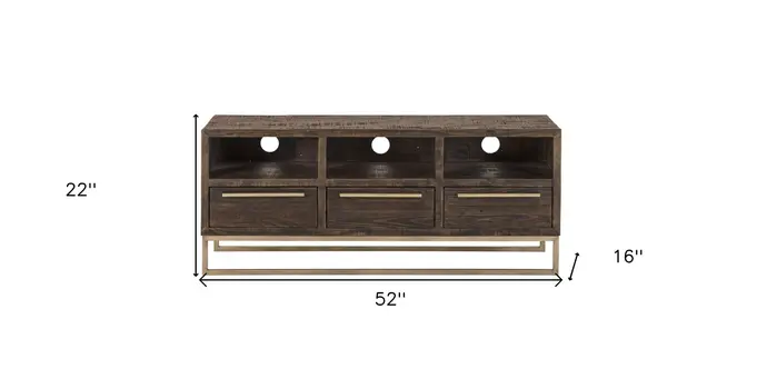 52" Deep Taupe Reclaimed Pine And Plywood Open Shelving TV Stand