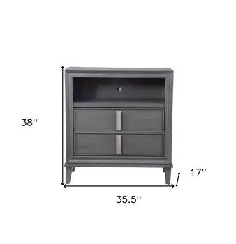 36" Gray Pine Poplar Solids With Mindy And Veneer Open Shelving TV Stand