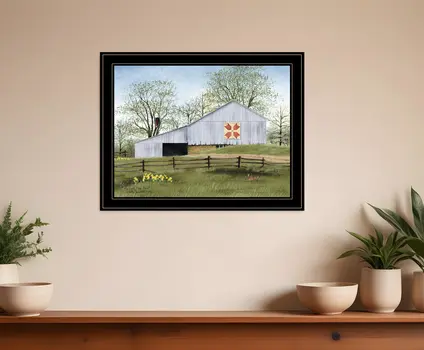 Tulip Quilt Block Barn 4 Black Framed Print Wall Art