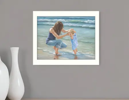Playing in the Water White Framed Print Wall Art