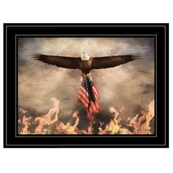 Bald Eagle Rescues The Flag Black Framed Print Wall Art