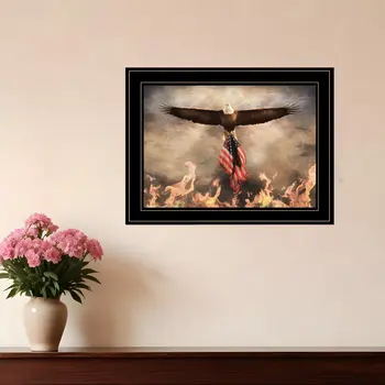 Bald Eagle Rescues The Flag Black Framed Print Wall Art