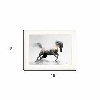 Running White Stallion 1 White Framed Print Wall Art