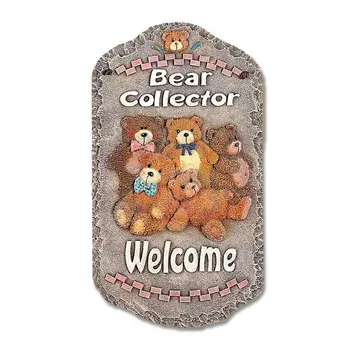 13" X 8" Gray Brown And Cream Bear Welcome Resin Wall Decor