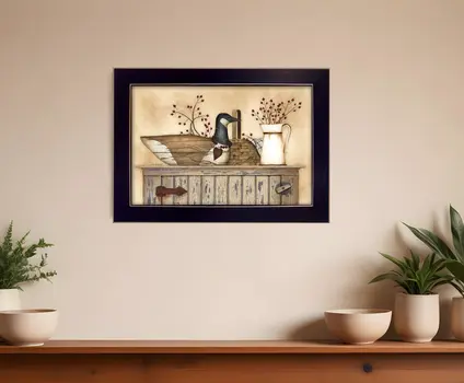 Duck and Berry Still Life Black Framed Print Wall Art