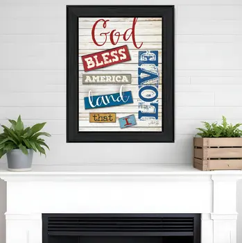 God Bless America Black Framed Print Wall Art