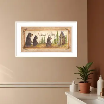 Natures Calling 2 White Framed Print Bathroom Wall Art