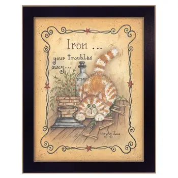 Iron Your Troubles Black Framed Print Laundry Wall Art