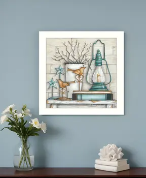Lantern on Books 2 White Framed Print Wall Art