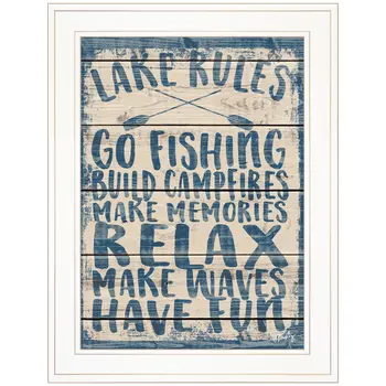 Lake Rules 1 White Framed Print Wall Art
