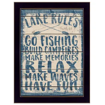 Lake Rules 2 Black Framed Print Wall Art