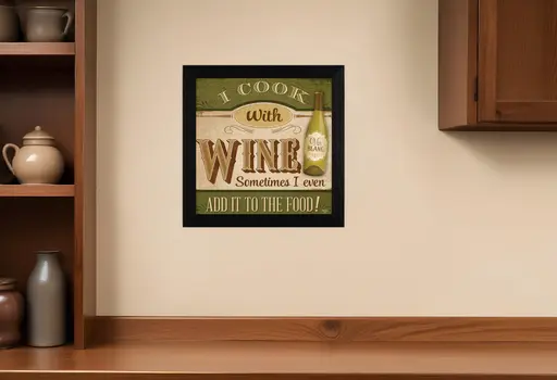 I Cook with Wine Black Framed Print Kitchen Wall Art
