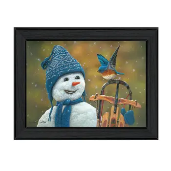 Bluebird Snowman Black Framed Print Wall Art