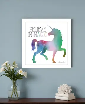 Believe in Magic Unicorn White Framed Print Wall Art