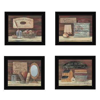 Set Of Four Bathroom Collection II 1 Black Framed Print Bathroom Wall Art