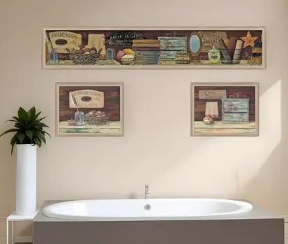 Set Of Three Country Bath I 2 Brown Framed Print Bathroom Wall Art