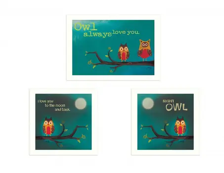 Set Of Three Owls II White Framed Print Wall Art