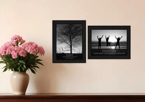 Set Of Two Passion and Teamwork Black Framed Print Wall Art
