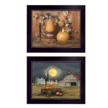 Set Of Two Pumpkin Space Harvest Black Framed Print Kitchen Wall Art