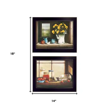 Set Of Two Tea Apples and Strawberries Black Framed Print Kitchen Wall Art