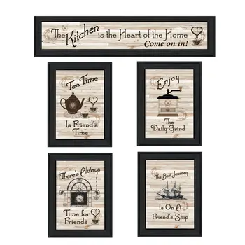 Set Of Five Kitchen Friendship Collection II 2 Black Framed Print Kitchen Wall Art