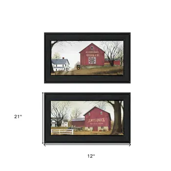 Set Of Two Antique Barn and Quilt Barn Black Framed Print Wall Art