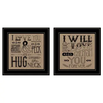 Set Of Two Hugs or Forever 2 Black Framed Print Wall Art