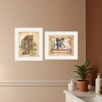 Set Of Two Bear or Still Waiting 1 White Framed Print Wall Art
