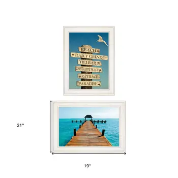 Set Of Two Beach Nautical White Framed Print Wall Art