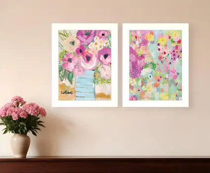 Set Of Two Floral Designs White Framed Print Wall Art