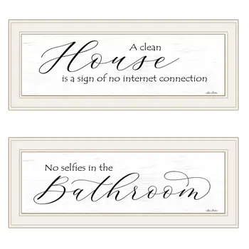 Set Of Two Household Humor 1 White Framed Print Bathroom Wall Art