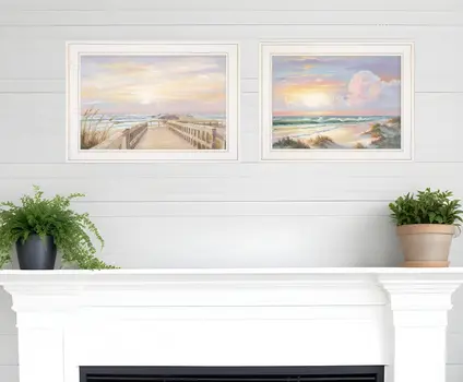 Set Of Two Sunrise Sunset 2 White Framed Print Wall Art
