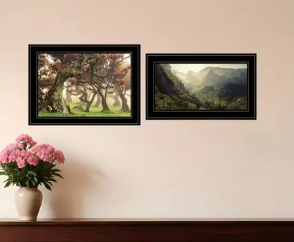 Set Of Two The Land of Hobbits 2 Black Framed Print Wall Art