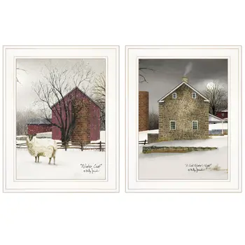 Set Of Two Cold Winter 1 White Framed Print Wall Art