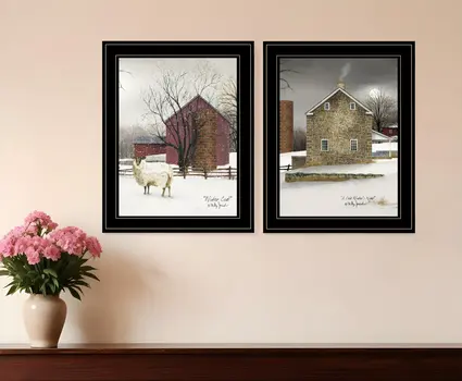 Set Of Two Cold Winter 2 Black Framed Print Wall Art