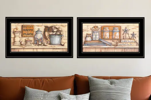 Set Of Two My Happy Place 2 Black Framed Print Wall Art