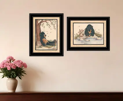 Set Of Two Gone Fishing 2 Black Framed Print Wall Art