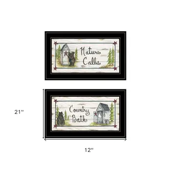 Set Of Two Nature Calls 2 Black Framed Print Bathroom Wall Art