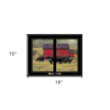 By the Red Barn Herd of Angus 2 Black Framed Print Wall Art