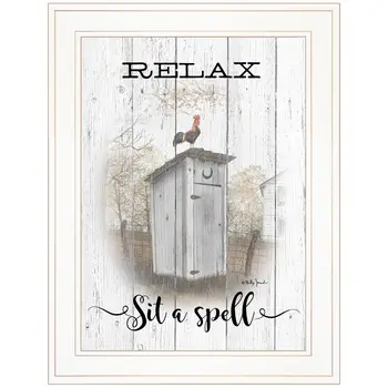 Relax Sit A Spell  White Framed Print Bathroom Wall Art
