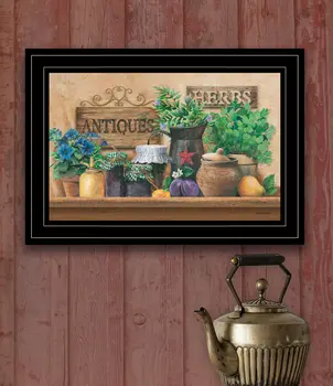 Antiques and Herbs 2 Black Framed Print Kitchen Wall Art